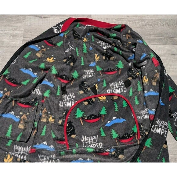 Lazy One Happy Camper Footy Pajamas Zip Up Men's Size Medium w/ Back Rear Flap - Picture 5 of 12